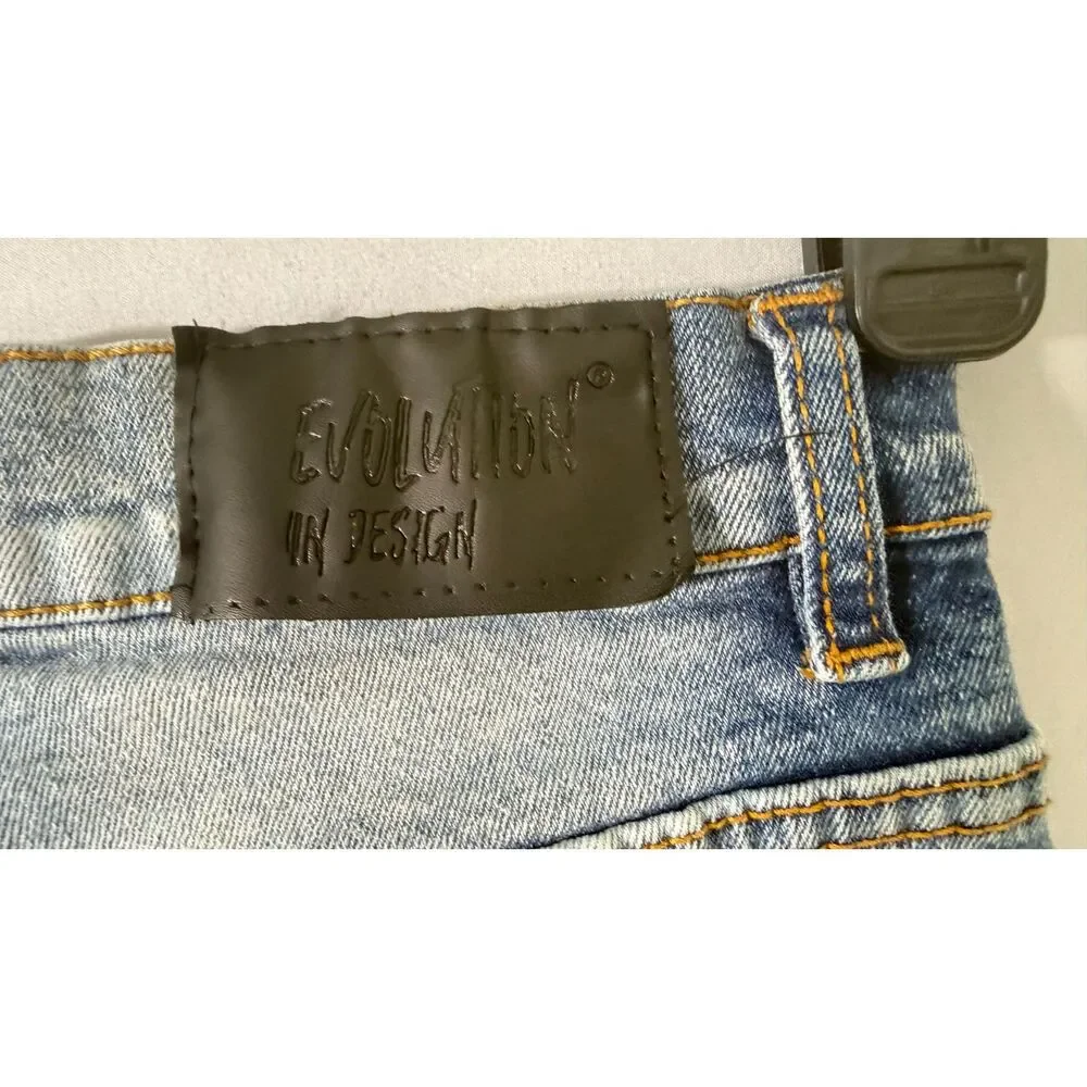 Evolution In Design Boys Jeans Size 14 Blue Used Distressed Orange Patch Ripped